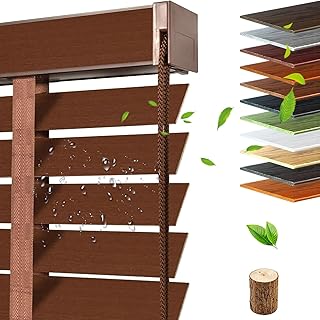 Wooden Blinds for Interior Windows Faux Wood Blinds 2" Slats Cordless 20" 28" 34" 36" 42" 48" 62" 70" 76" Blackout Horizontal Window Blind & Shades for Living Room Bathroom Office(Dark Brown)