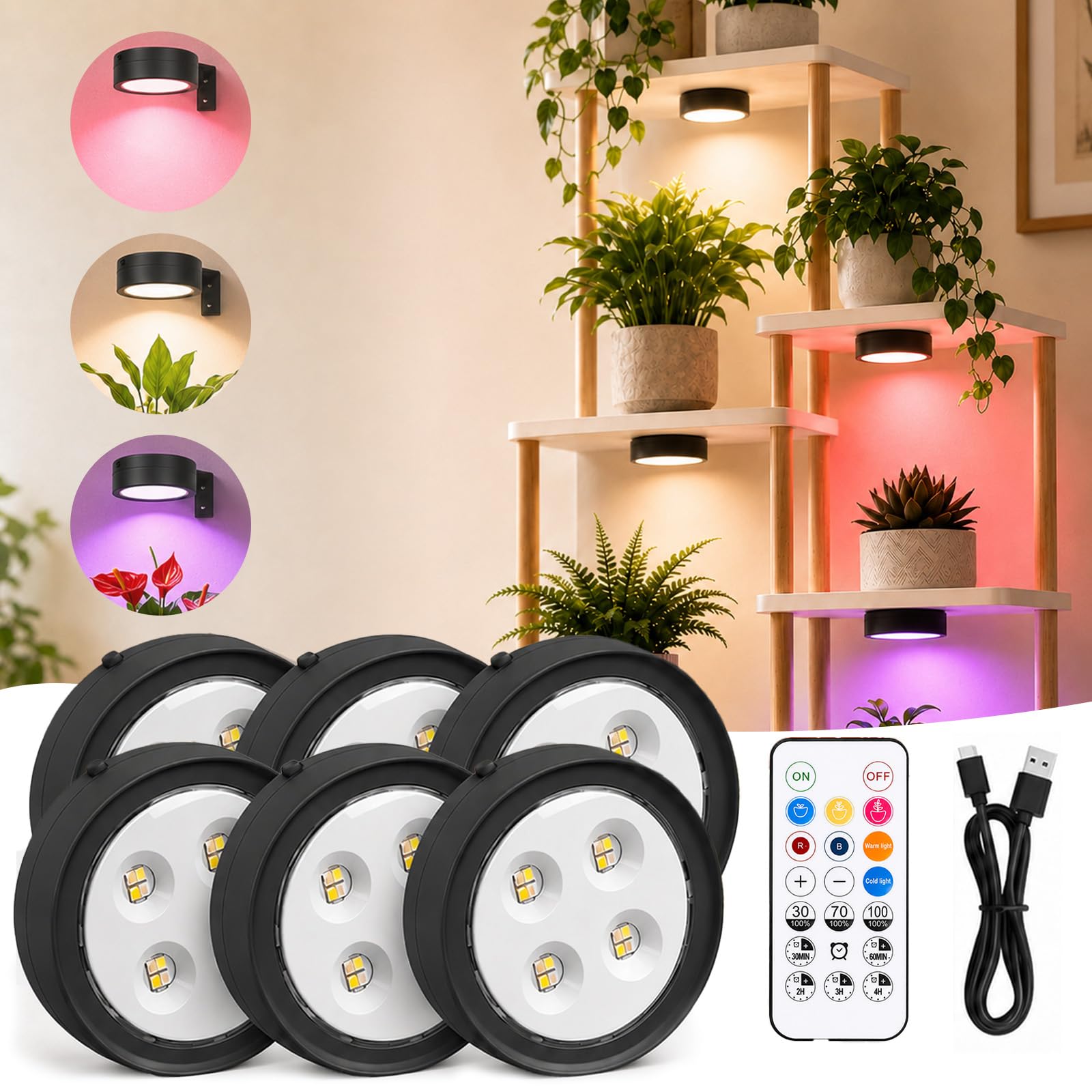 6 Set Grow Lights for Indoor Plants - Rechargeable Battery Led Grow Light