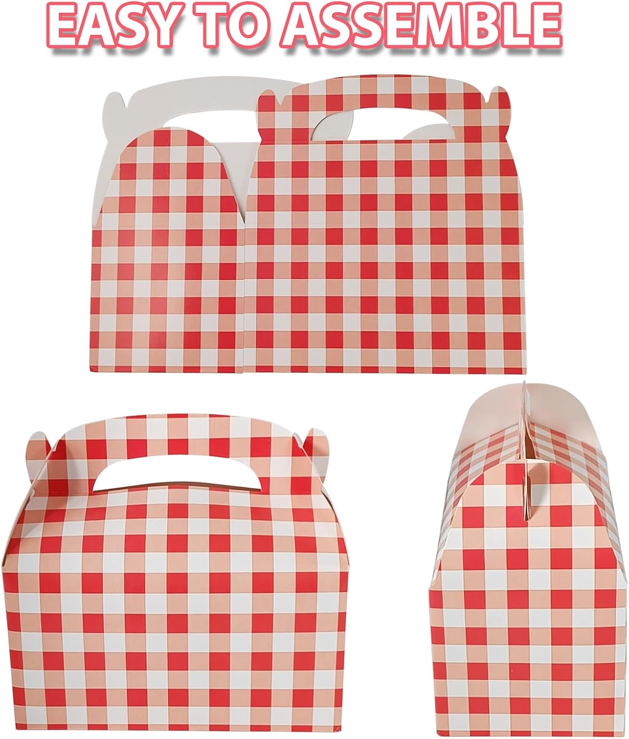 EaciTown 10 Pcs Red Gingham Treat Box Paer Red and White Gingham Gift Boxes RedGingham Snack Box for Birthday Party Goodie Bag Christmas Gift Wrapping (6.25" x 3.5" x 3.25")