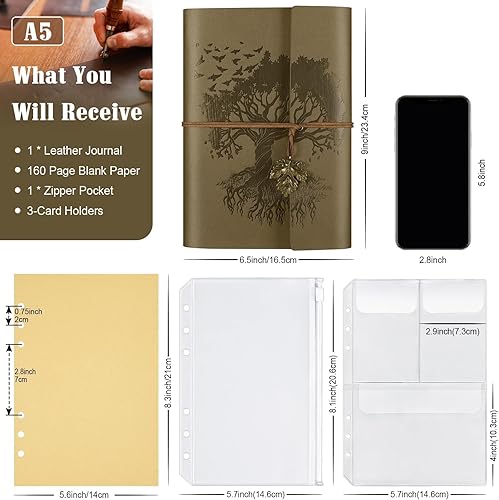 Vista 50 de Cuadernos de cuero con páginas en blanco, diario vintage recargable para escribir, diario de viaje personal, cuaderno de bocetos para escribir