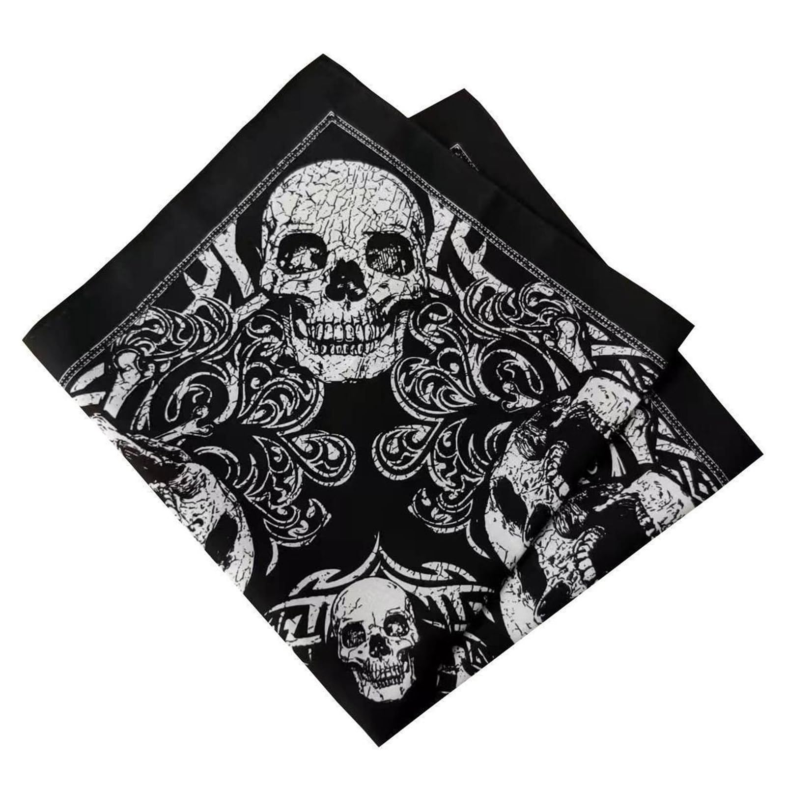 Mzran Women's Black Skull Bandannas For Adult Unisex Fashion Square Kerchief Motorcycling Headscarf Street Dance Headwrap Multiuse Bandanas