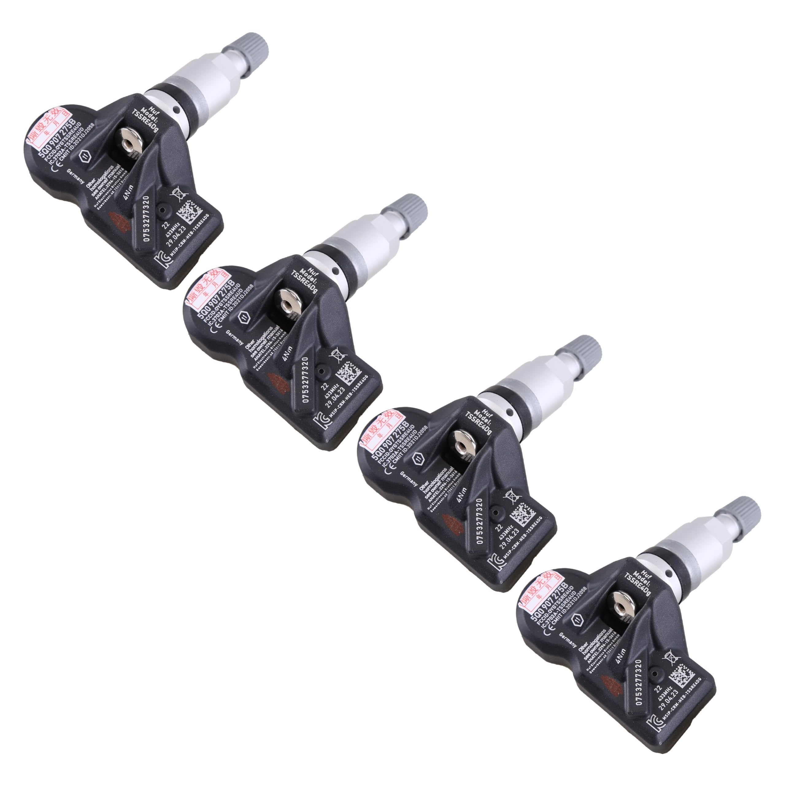 Lot de 4 TPMS Capteurs De Contrôle Pression Pneus Voiture Système De Surveillance De La Pression des Pneus TPMS 433MHz Compatible pour VW Seat 5Q0907275B