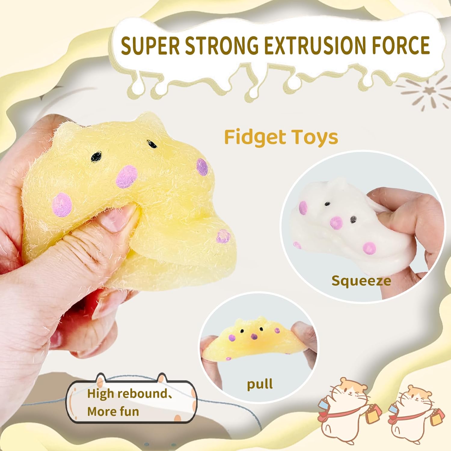 Taba Squishy Handmade Hamster Toys Squeeze Toys for Kids Stress Relief Squishies for Kids Party Favors Kawaii Fidget Toys Fidget Toys Adults (2Pcs)