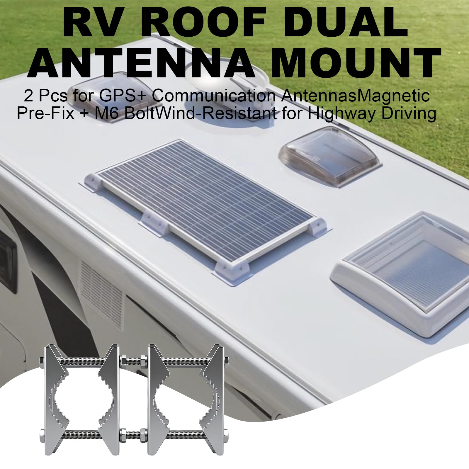 Staffa Supporto Antenna Esterno Doppia Morsetto Per Palo 25-50mm