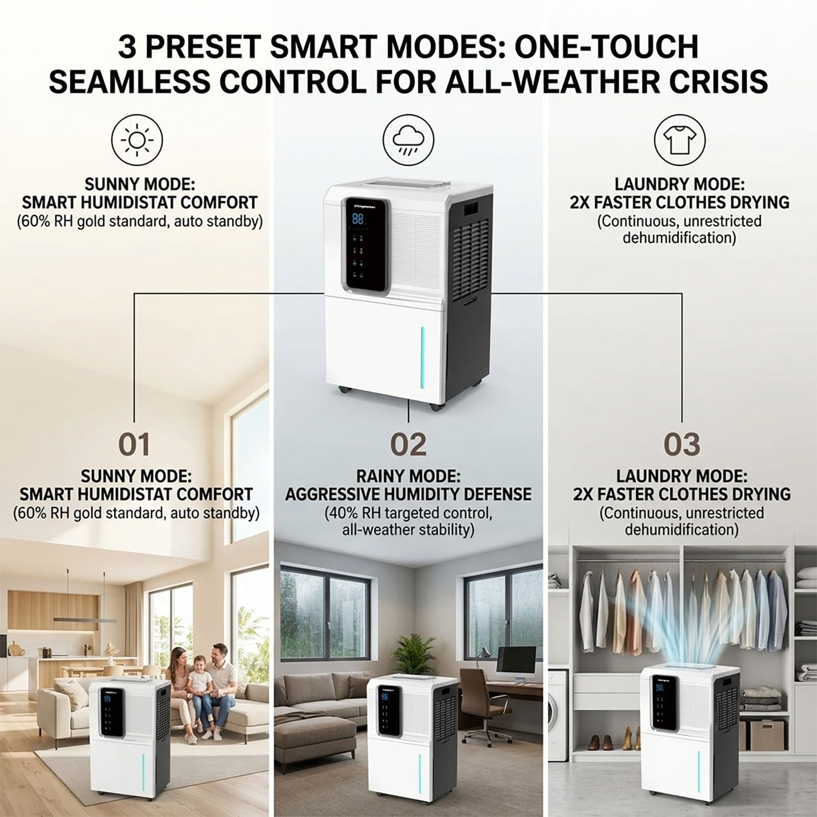 Deumidificatore d'Aria Elettrico ad Alta capacità Tuya 65 l/Giorno, con connessione Wi-Fi/App, Grande Volume d'Aria, Ideale per Ville, scantinati e Ampi soggiorni.