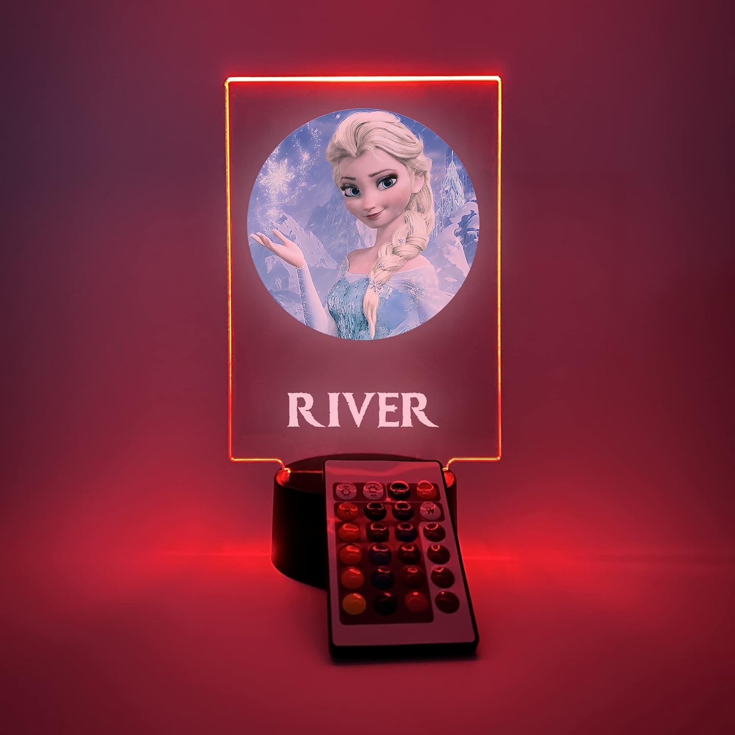 Princess Night Light Up LED Desk Table Desk Lamp Personalized Free Engraved Elsa Made to Order, Home Girls Room Decor, 16 Bright Color Options with Remote, A Must Have!