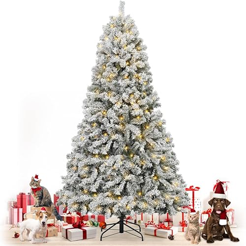 Fencer Wire Árbol de Navidad artificial preiluminado de 7.5 pies con 1346 puntas de rama, soporte plegable, 550 luces LED, árbol de Navidad flocado