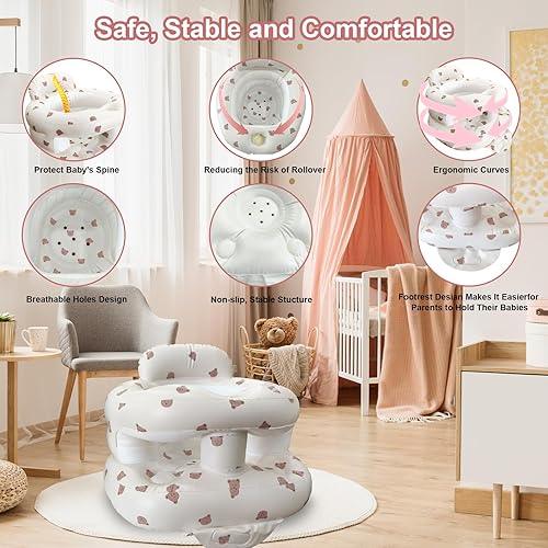 Miniatura 3 de Asiento de bebé inflable para bebés de 3 a 36 meses, silla de bebé con valla y bomba de aire integrada, asiento de bebé inflable con soporte para