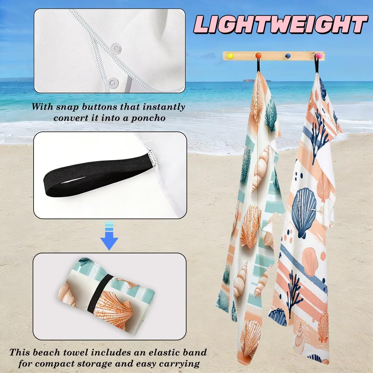 Toalla Playa 80x160 cm, Toalla Gimnasio Microfibra Secado Rapido, Juego de 2 Antiarena Toallas de Playa, Ligera Compacta Toallas Microfibra Grande para Viaje, Regalo Hombre Mujer (Caparazón) -5025