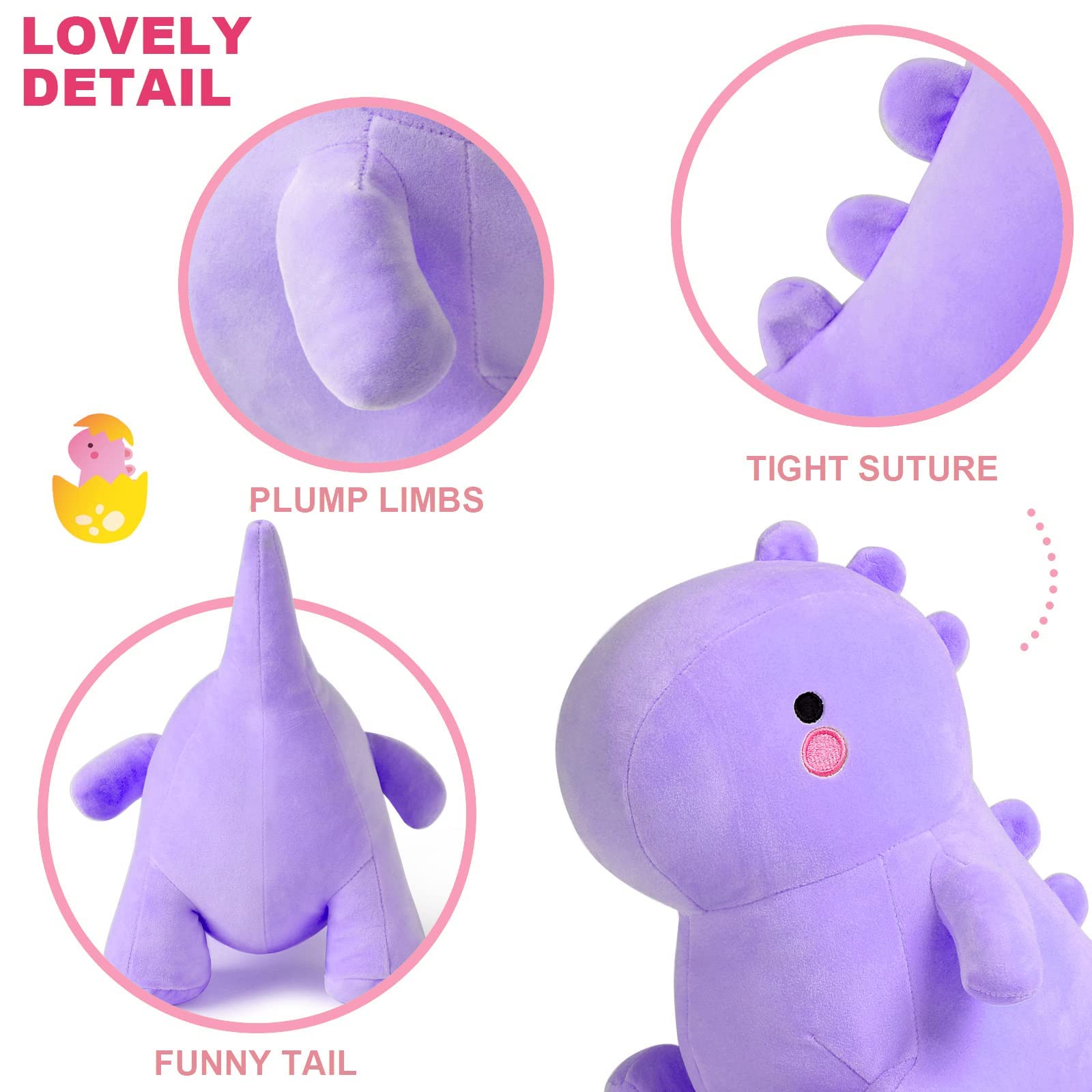 Peluche Dinosaure Noir 25cm - Oreiller Câlin Kawaii - Certifié CE - Cadeau Enfant 3 Ans Et Plus