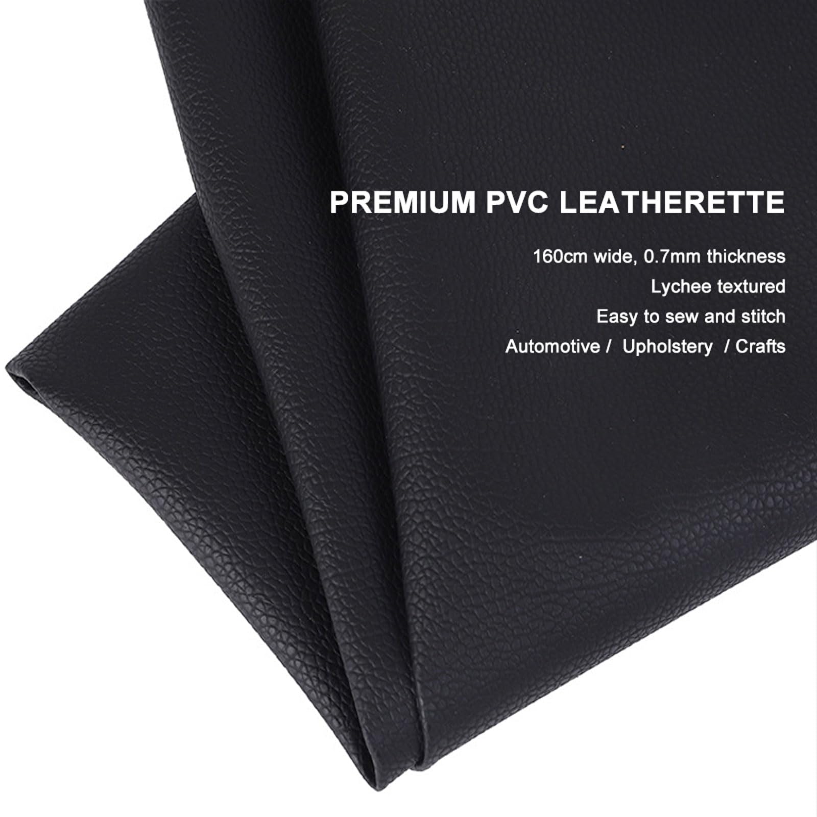 Faux Leather Fabric Lychee Texture 140cm/55'' Width Black Vinyl Leatherette Synthetic Leather Material for Upholstery Cars - Image 2