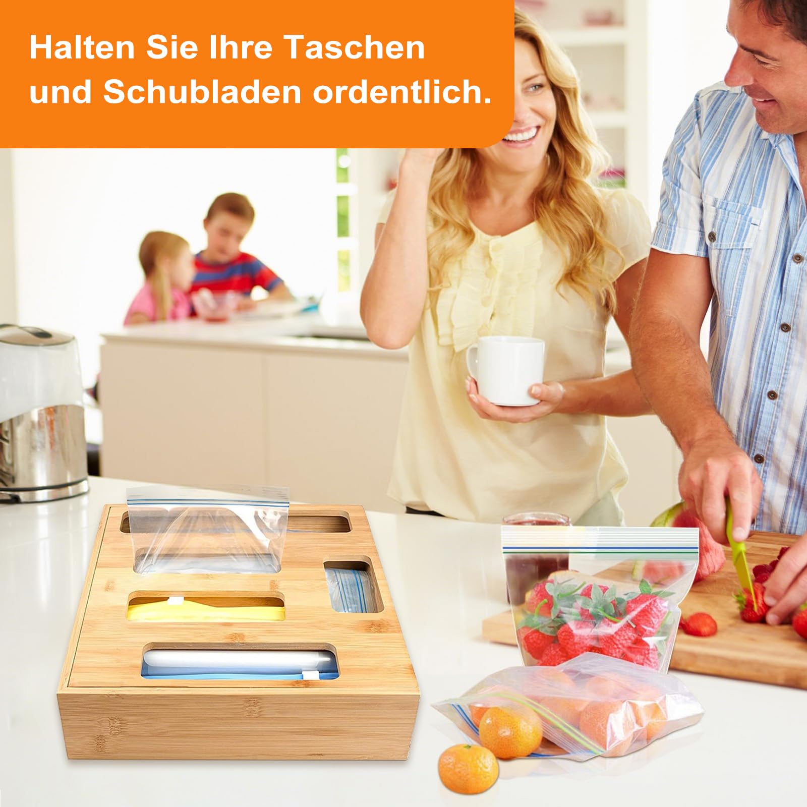 5-in-1 Bambus Ziplock Beutel Aufbewahrungs Organisator, für Lebensmittelbeutel, für Gallonen, Quarts, Sandwich und Snackbeutel, Natur