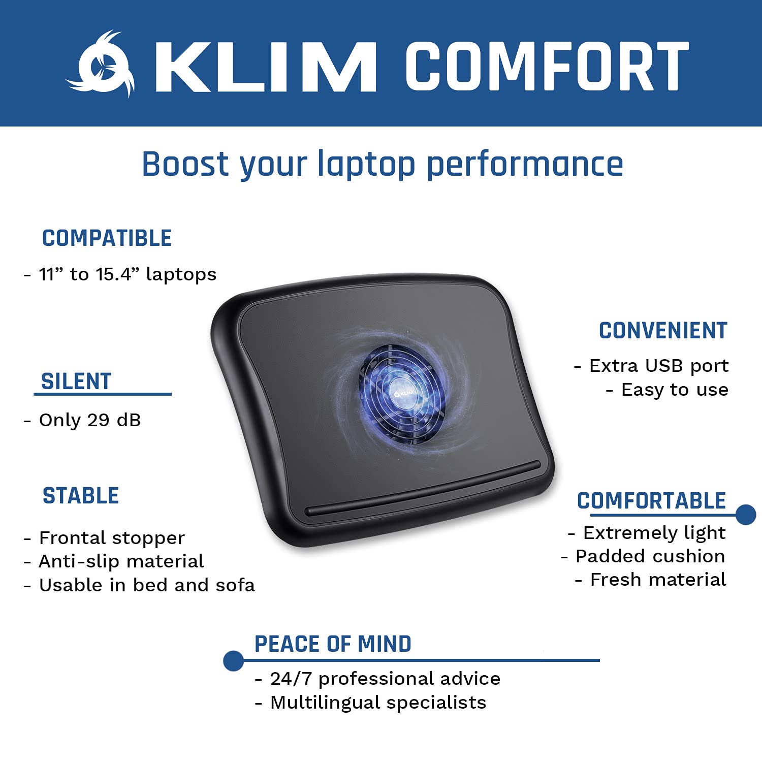 KLIM Comfort + Laptop Cooler + Protect yourself and your laptop from