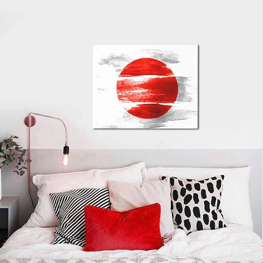 波と赤い太陽の日本画 木製フレーム付き 波と赤い太陽の日本画 木製フレーム付き 波と赤い太陽の日本画