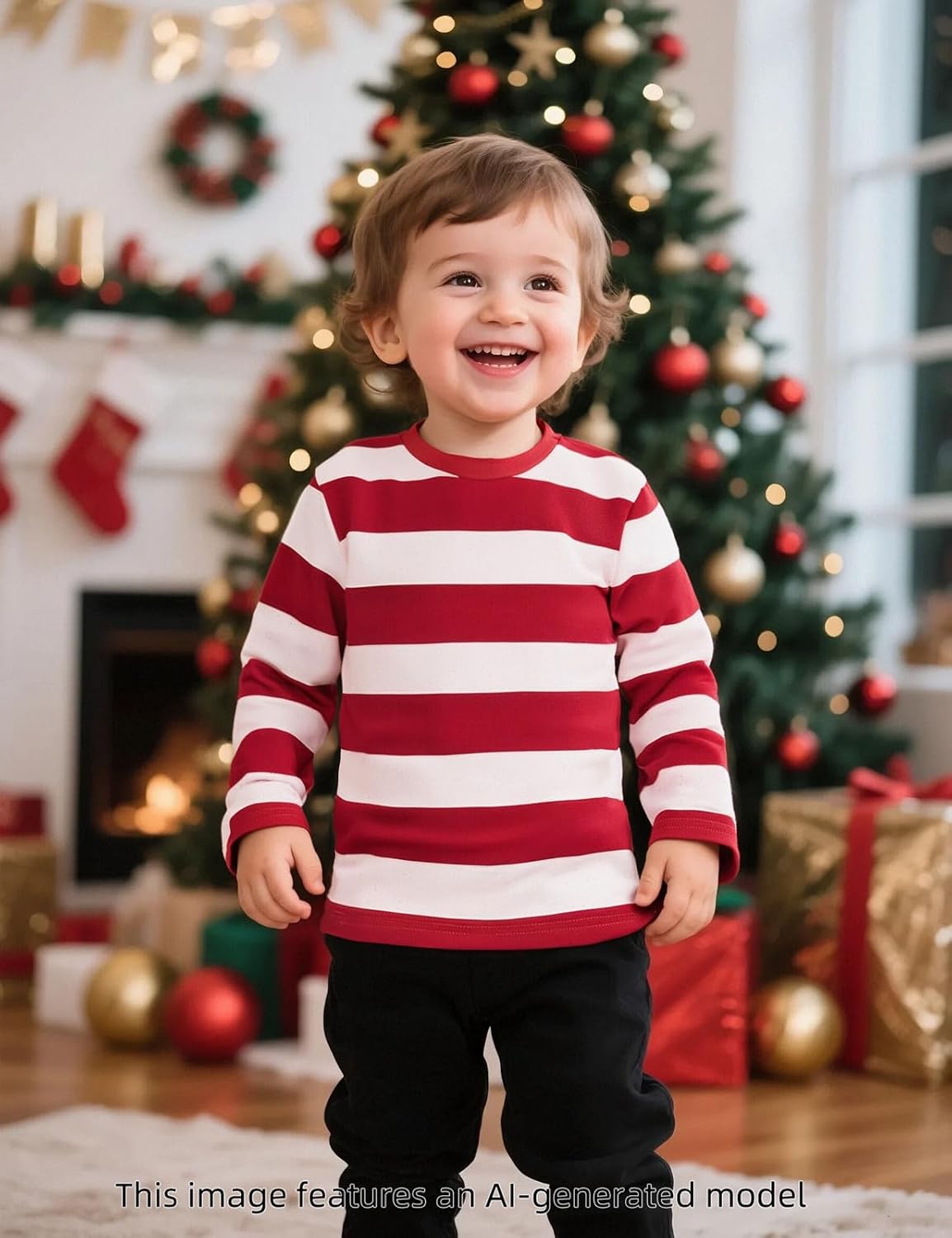 COSLAND Boys and Toddlers' Long Sleeve Striped T-Shirt, Cotton, Kids' Crew Neck Tee, 2T-Large