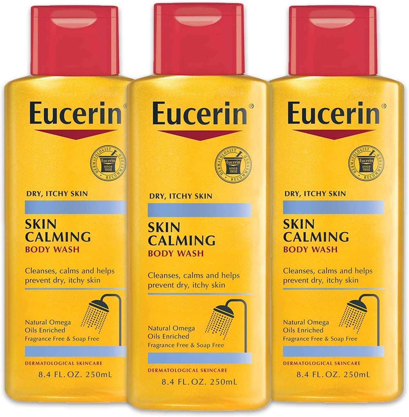 Eucerin Skin Calming Body Wash - Cleanses and Calms to Help Prevent Dry, Itchy Skin - 8.4 fl. oz. Bottle (Pack of 3)