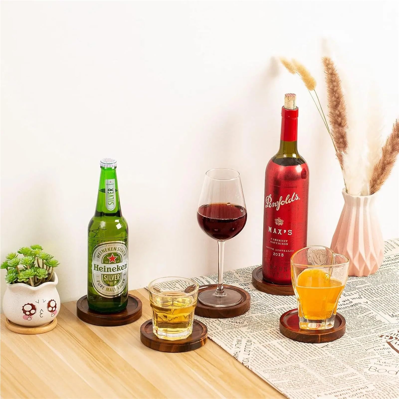 Dessous Verre Liège Rond 1 Ensemble de sous-Verres en Bois Naturel