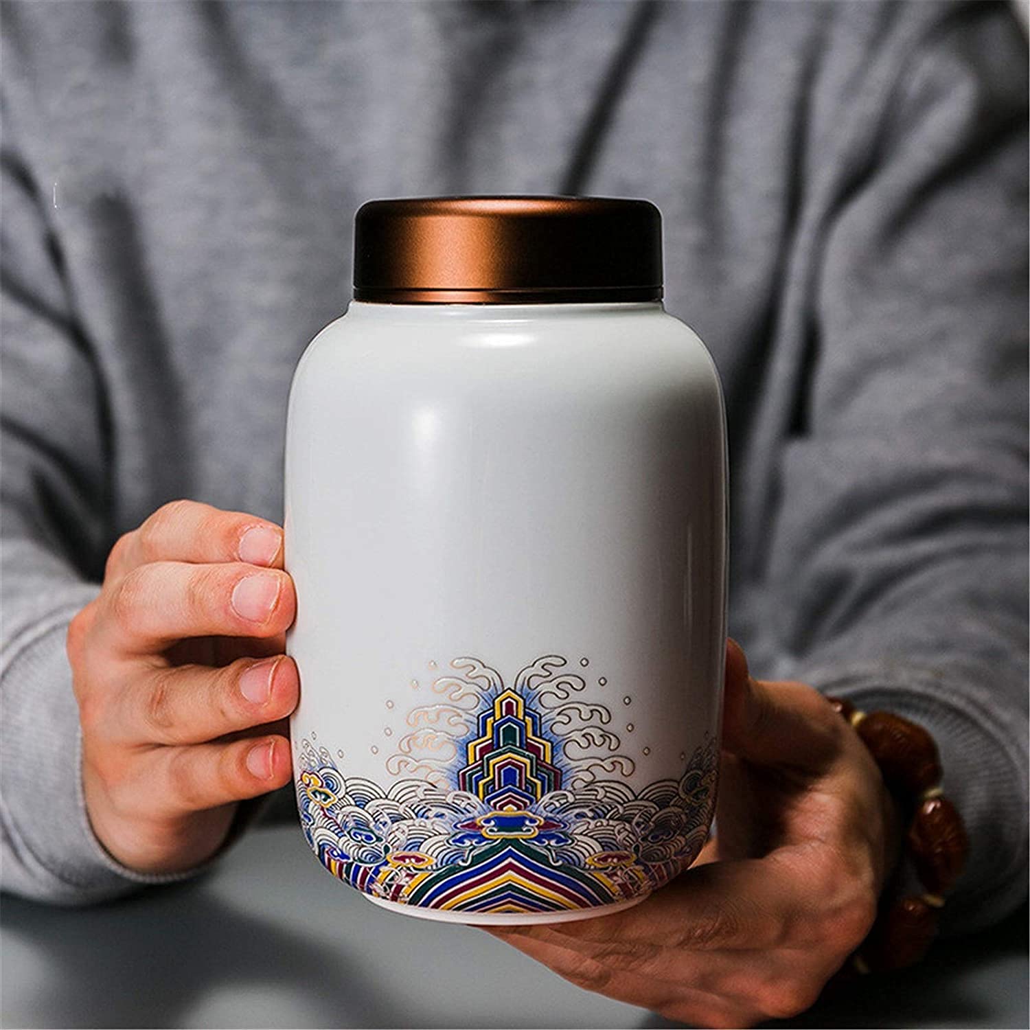 CMBSSTFC Ceramiczny słój na herbatę, pojemniki na słoiki, pojemnik do przechowywania żywności w kuchni, ceramiczny emaliowany pojemnik na herbatę duży słoik z blaszaną pokrywką do kuchni, ceramiczne