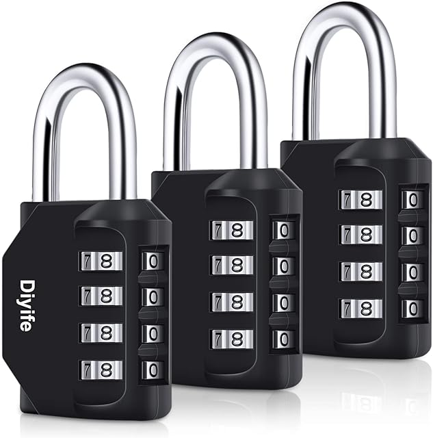 Combination Padlock, [3 Pack]Diyife 4 Digit Lock Combination, Padlock Weatherproof Outdoor for School Gym Locker, Shed, Fence, Hasp, Garage(Black)