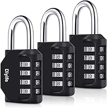 Diyife Pack of 3 x 4-Digit Combination Lock, Padlock, Weatherproof Metal & Plated Steel Combination Lock for School, Gym Locker, Hasp Cabinet & Storage, Garage, Gate