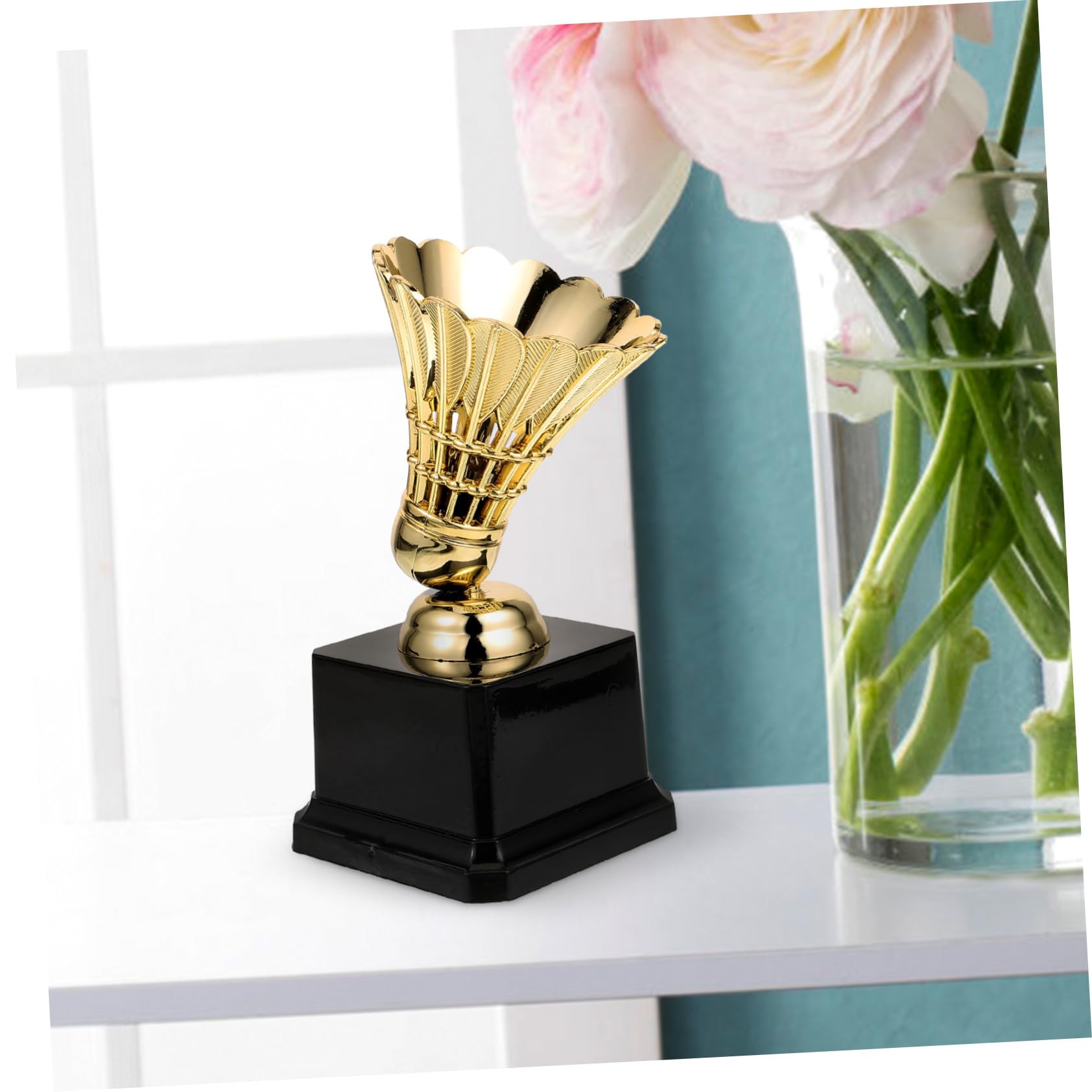 Yardwe 3st Badminton-Match-trophäe Trophäen Verliehen Stielspielzeug Modelltrophäe Medaillen Für Wettkampf-trophäe Konstruktionsspielzeug Dekoratives Trophäenmodell Golden Plastik