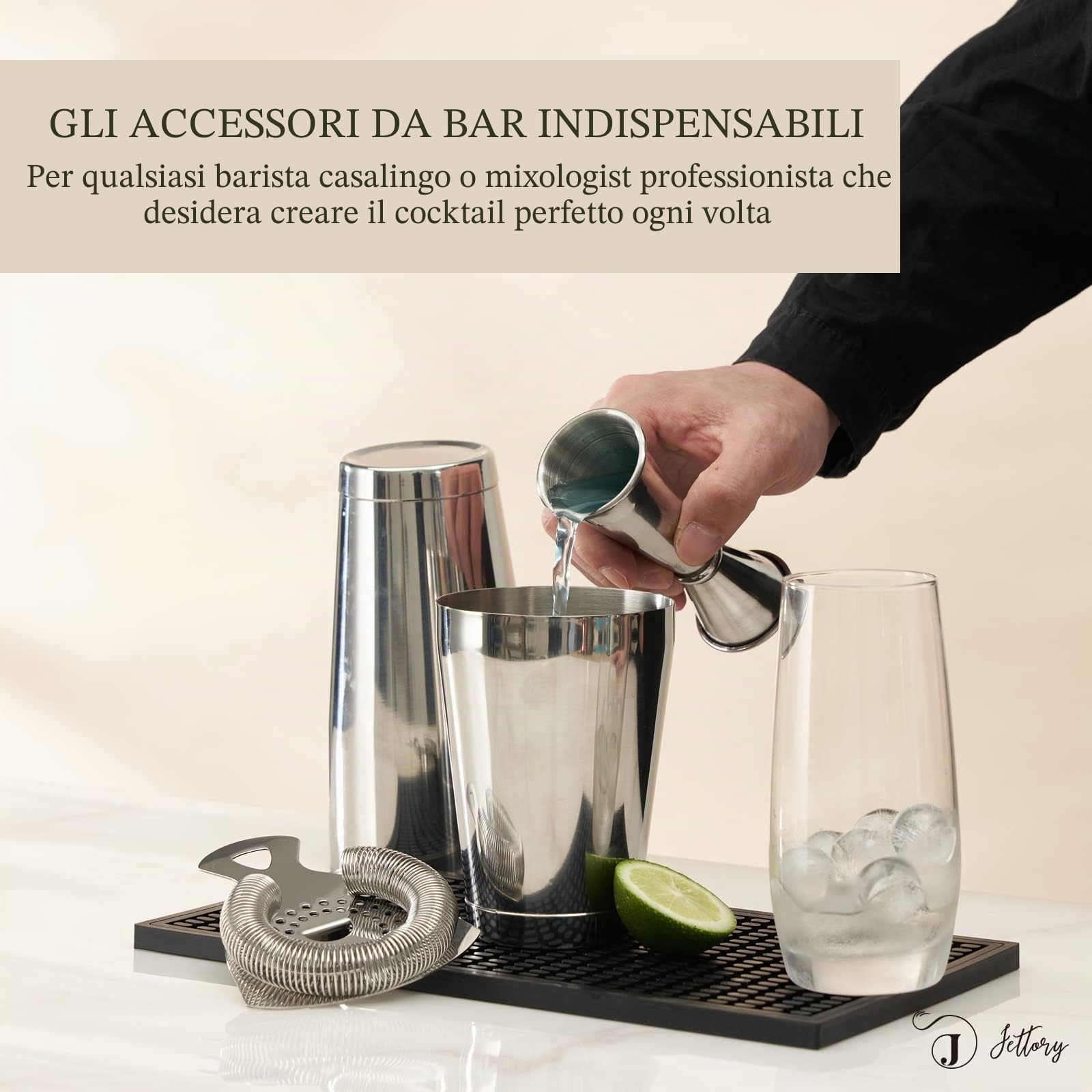 Jigger | Jigger Giapponese 1oz / 2oz con Misure Interne | Jigger per Cocktail in Acciaio Inox 304 per Bartending | Strumento Professionale per Bar (Argento)