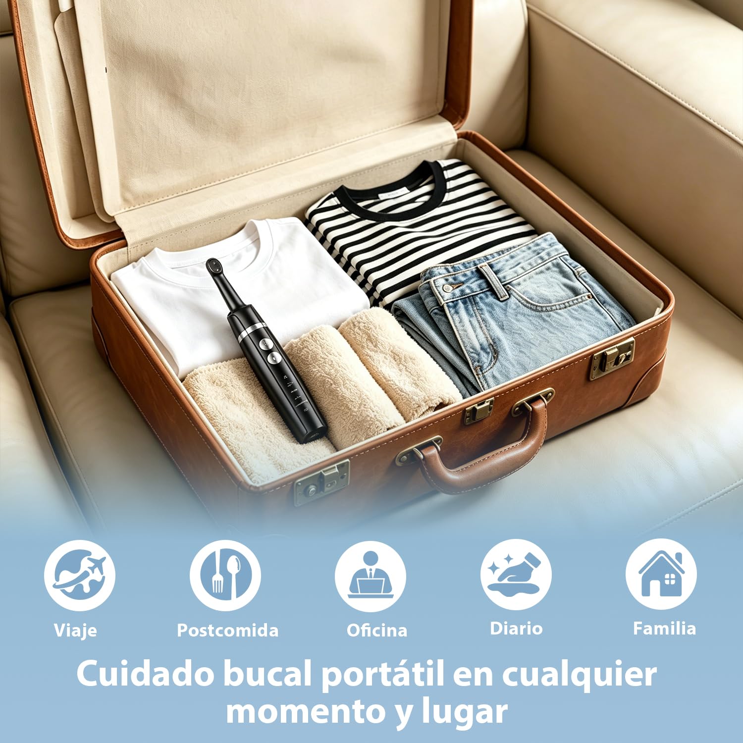 Kit Pulidor Dental Recargable para Limpieza y Blanqueamiento Dental, limpiador de sarro dental con 5 Cabezales, 5 Velocidades, Luz LED, quita sarro dental y manchas, IPX6 Resistente al Agua — view 7