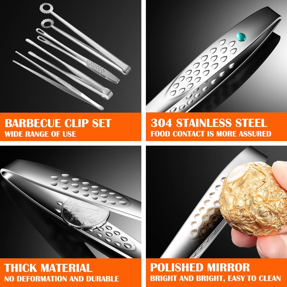 DOERDO 4Pcs Cooking Tweezers, Stainless Steel Kitchen Tongs Professional Long Tweezers for Food Cooking, Repairing, Sea food and BBQ, 12''