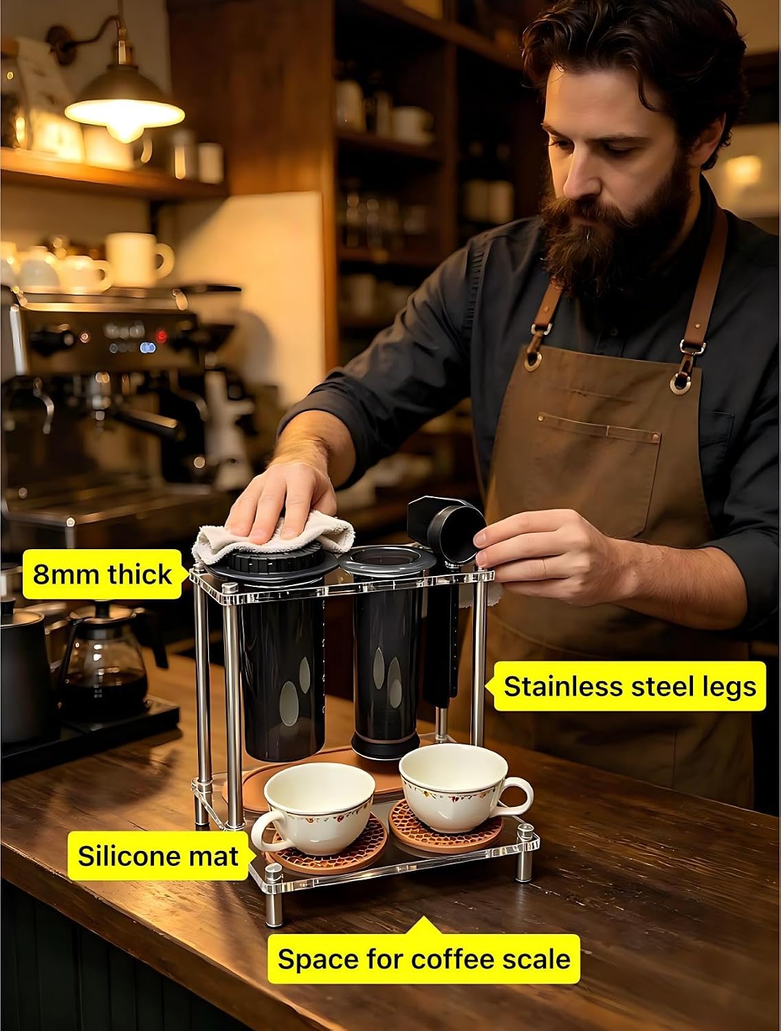 Organizer Stand for AeroPress XL, Coffee Bar Station, Storage Solution Fits XL, Includes Dripper Mats, 2 Hanging & 2 Placement Spots, Coffee Scale Space (For XL)