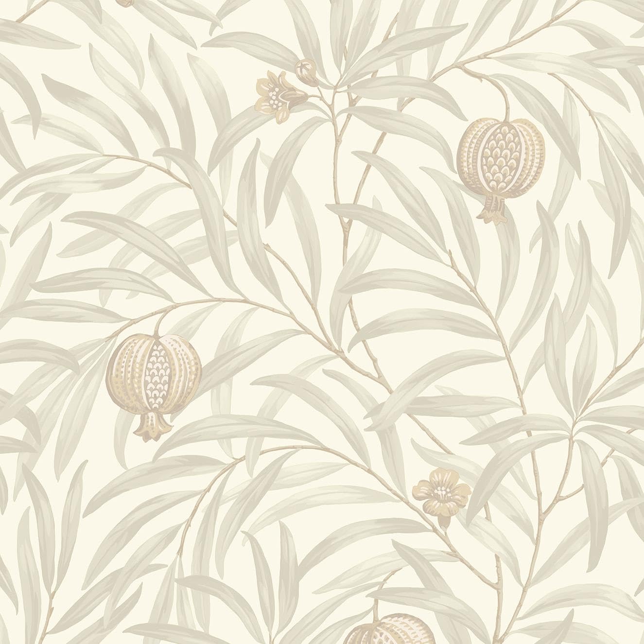 Pomegranate Cream White Wallpaper - Leaves Botanical Tropical Modern Contemporary - Stylish Feature Wall
