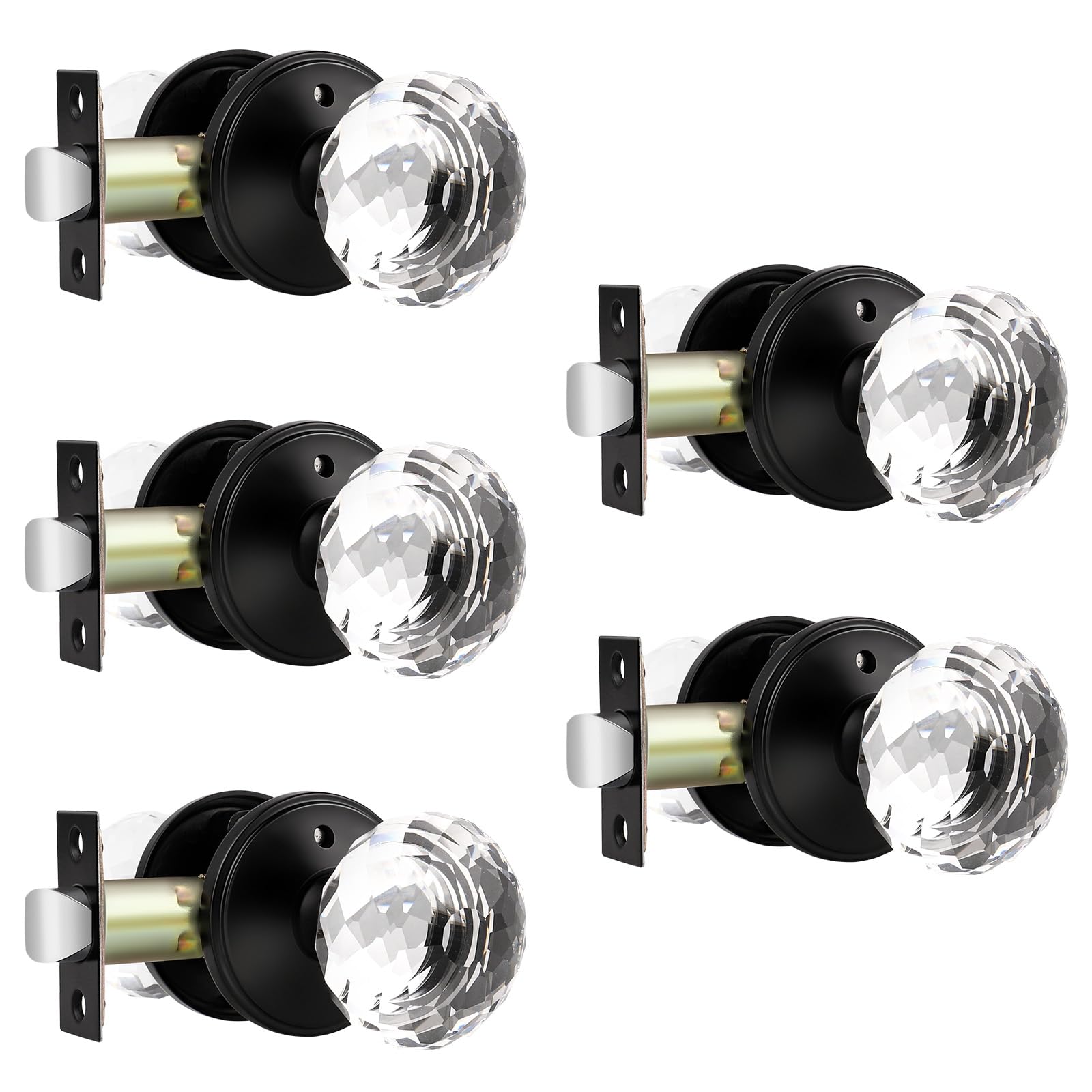 Elegant Black Crystal Door Knobs - 5 Pack -1