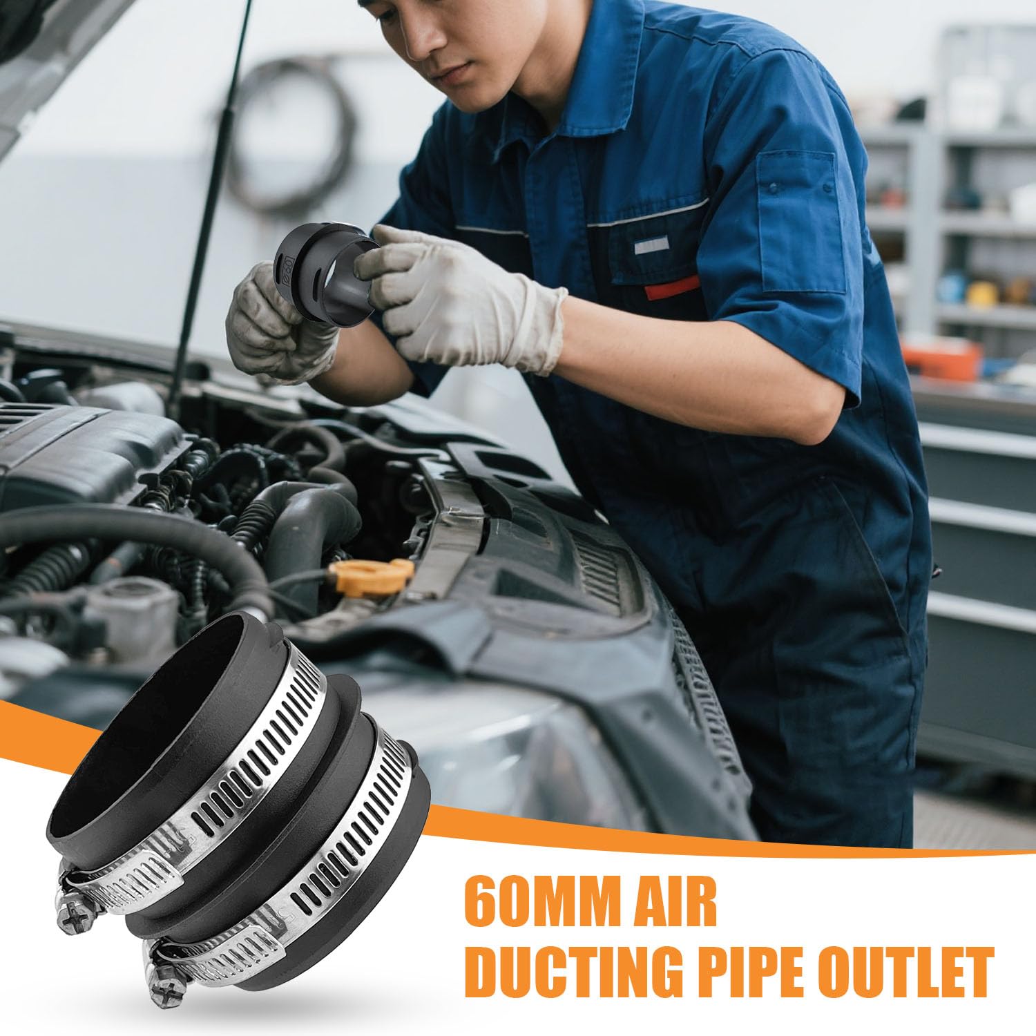 Ducting Joiner łączniki rurowe, 2 sztuki, 60 mm, łączniki rurowe z 4 obejmami ze stali nierdzewnej, do połączeń rurowych, z tworzywa sztucznego, akcesoria do ogrzewania postojowego