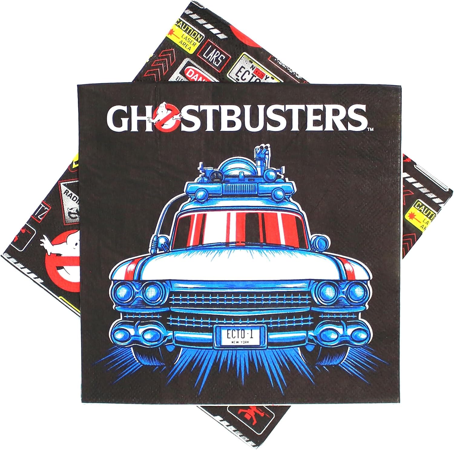 Ghostbusters Lunch Napkins (Pack of 16) - 3-Ply, 6.5" x 6.5" - Ecto-1 and No-Ghost Logo Design - Perfect for Kids' Birthday Parties, Halloween, and Themed Events