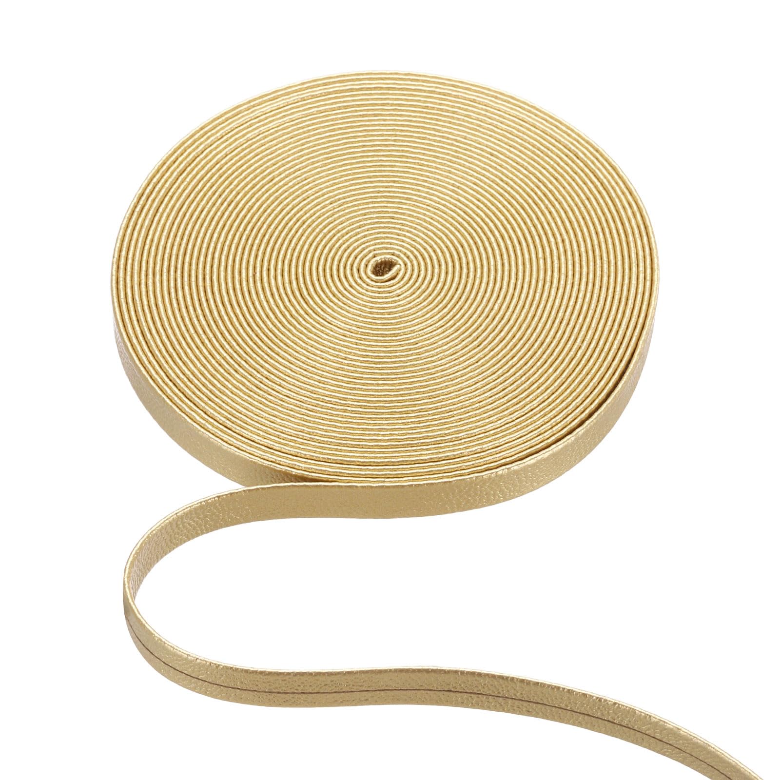 PATIKIL 5 m x 8 mm (L x W) Flat Leather Cord String, Leather Trimming Strips for Various DIY Crafts Pillows Headbands Quilts Purses Clothes, Gold