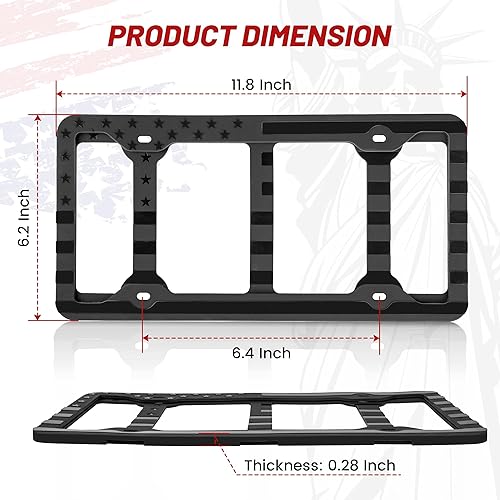Miniatura 7 de RED WOLF Marco de silicona para placa de matrícula con bandera estadounidense, con estrellas y rayas 3D tenues, soporte para placa de matrícula