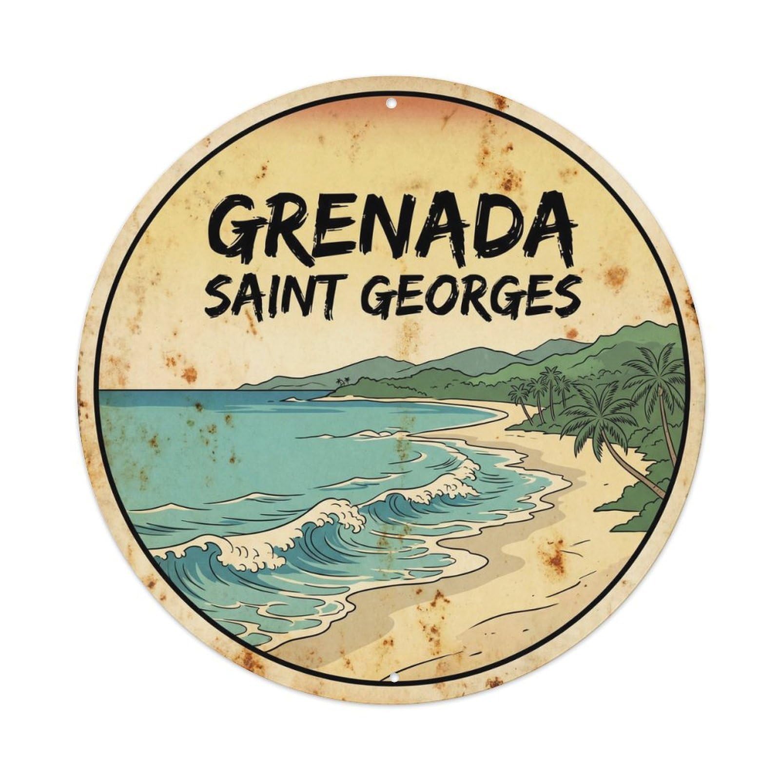 Olyhtr 8X8inch Classic Style Grenada Saint George Seaside Scenery Vintage Woodcut Metal Tin Sign