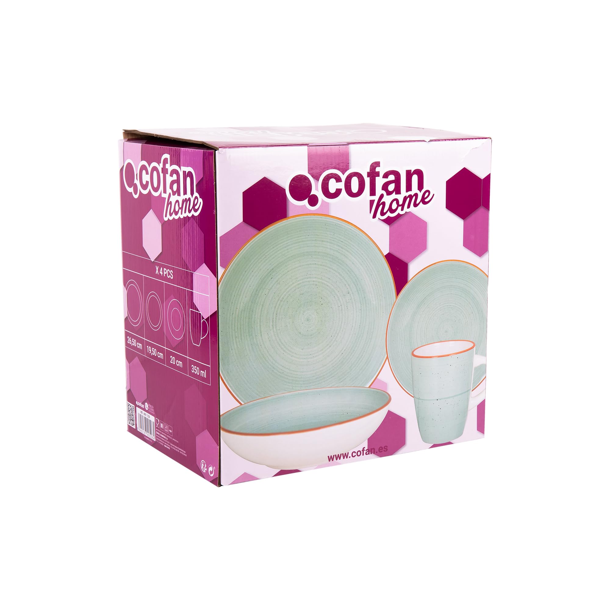 Cofan Vajilla de cerámica color verde agua pintada a mano | Set de 16 piezas | Apta para lavavajillas, microondas y horno