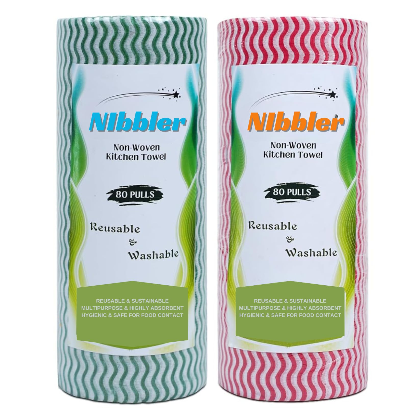 Nibbler Kitchen Roll Cleaning Wipes, 80 Pulls, Washable & Reusable, Quick Dry, Non-Woven Dish Towels (Pack of 2)-image-32