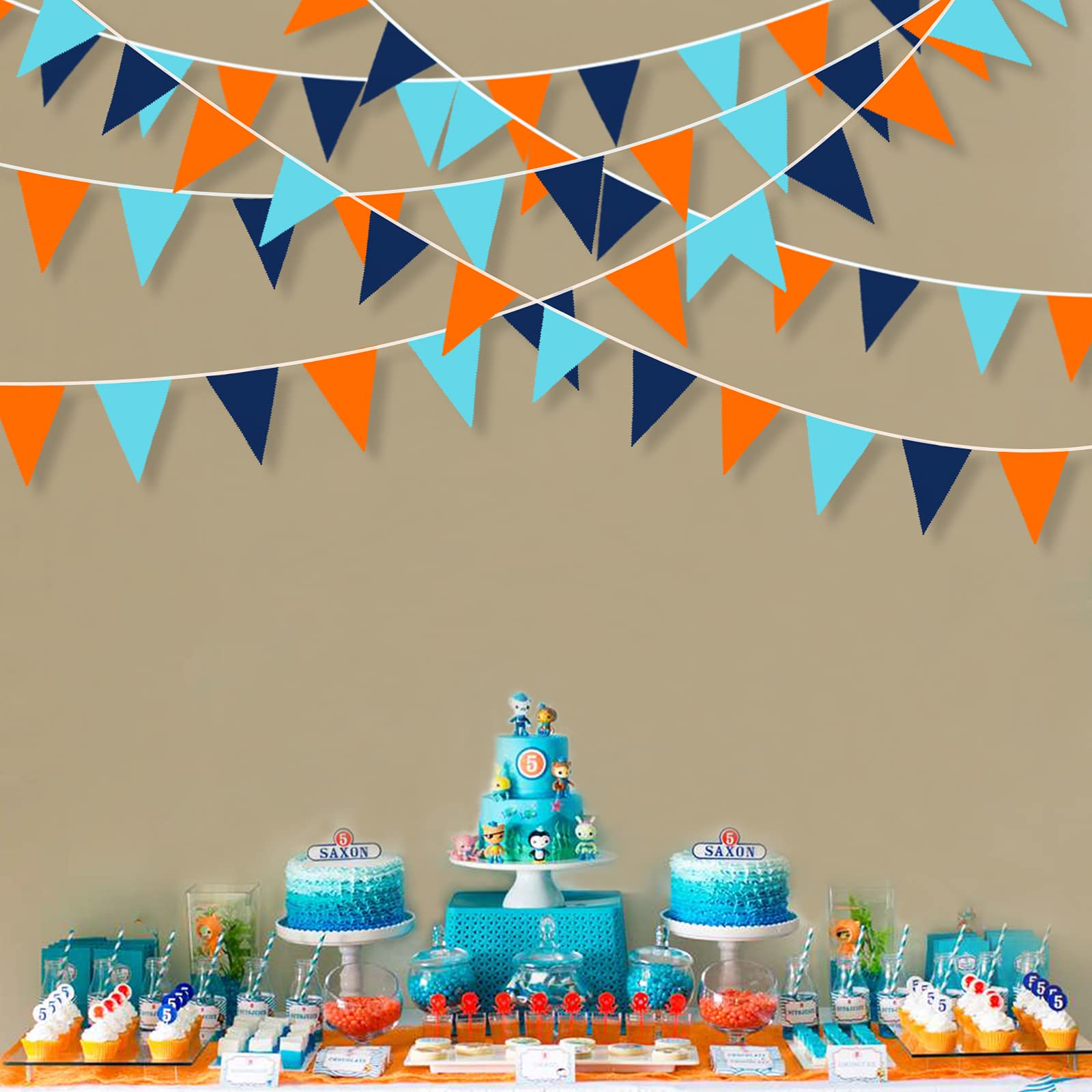 Meetppy Wimpelkette – 3 X 3 M, Doppelseitig Bedruckt, Orange & Marineblau, Für Geburtstag, Abschluss & Party