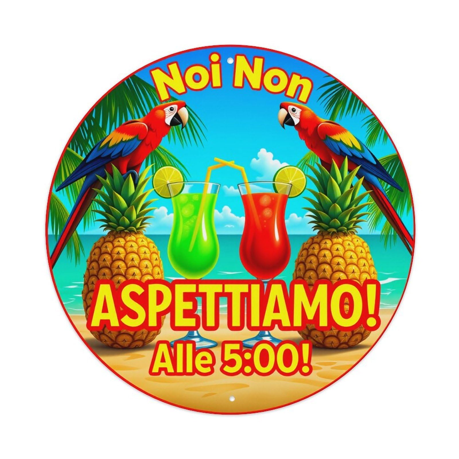 Tropical Beach Parrots Cocktails Pineapples Vintage Metal Tin Sign Retro Wall Decor for Home Bar Garage Cafe, Indoor & Outdoor Decorative，circle Metal Poster, 8x8 Inch