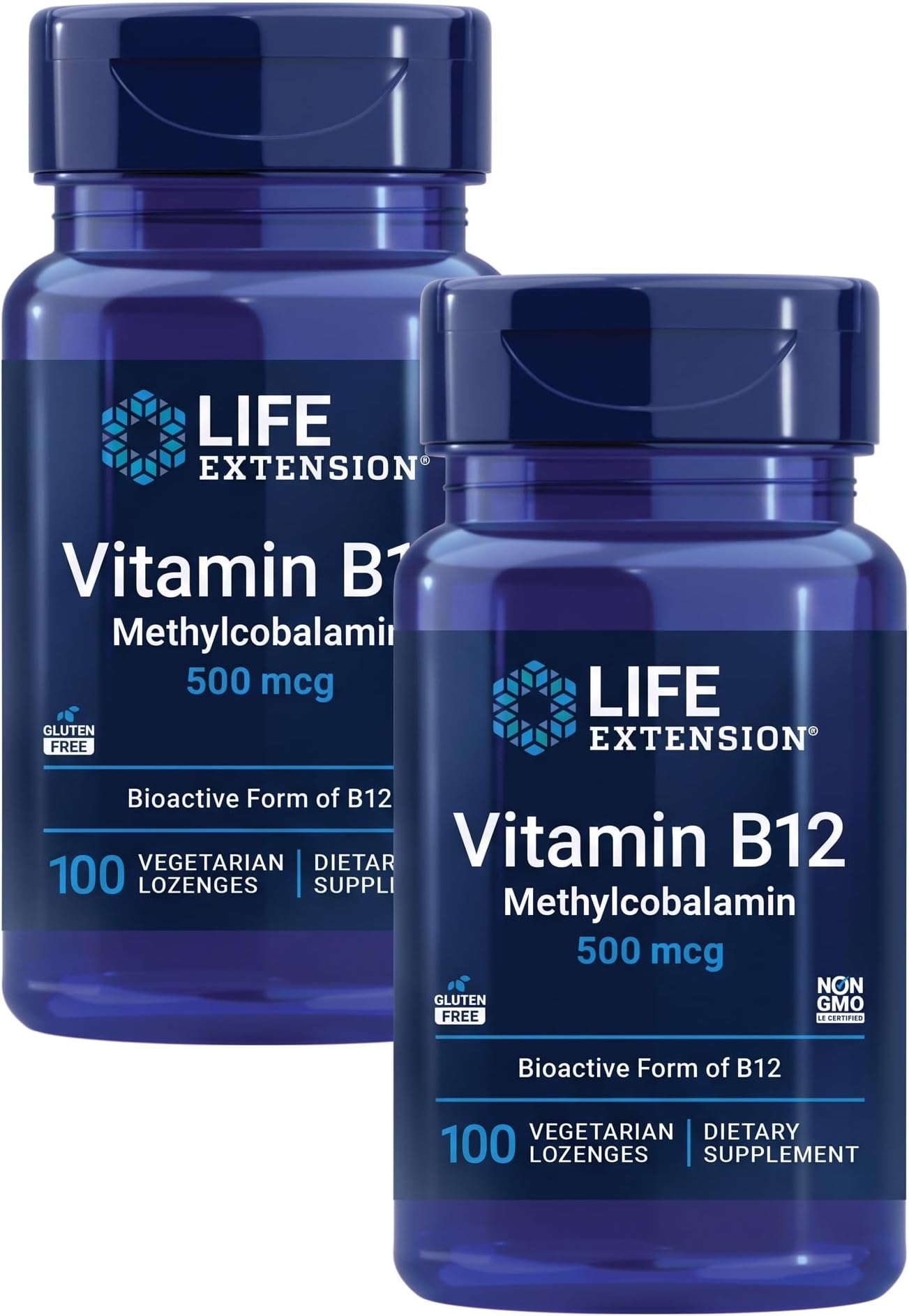 Life Extension Vitamin B12 Methylcobalamin 500mcg -Vitamin B12 Supplement for General Energy and Brain Health -Sugar Free Vegetarian Lozenges Dissolve in Your Mouth - Once Daily -100 Count (Pack of 2)