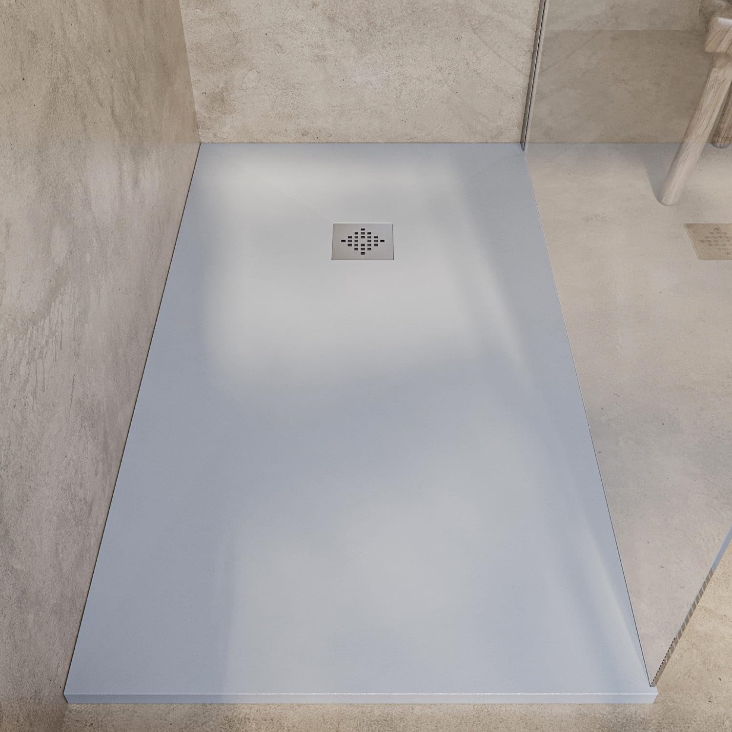 SOULBATH Plato de Ducha - Resina - Gel Coat - Textura Liso Seda - Antideslizante - Color Moka - 90x80- Extraplano 3cm. Incluye Válvula de desagüe - Standard