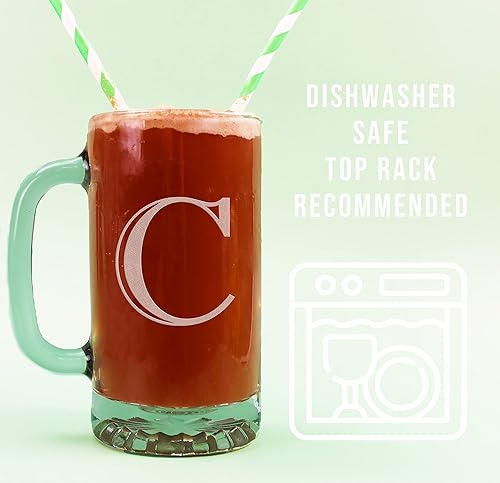 Miniatura 3 de Taza de cerveza de vidrio con monograma grabado de 16 onzas (letra C), regalos de cerveza personalizados de la A-Z para hombres, Día del Padre,