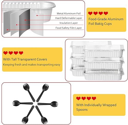 Miniatura 5 de LNYZQUS Mini moldes para hornear pan con tapas, paquete de 50 unidades, 6.8 onzas rectangulares de papel de aluminio para hornear pasteles,