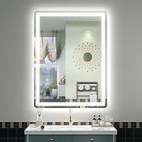 Vista 14 de SMIROR Espejo de baño LED con luces de 22" x 30", espejo de tocador rectangular redondeado iluminado para pared, iluminado frontal y retroiluminado