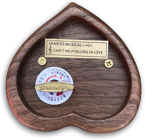 Miniatura 5 de Caja de música de madera en forma de corazón de nogal con melodía de mecanismo musical Sankyo No puedo evitar enamorarse