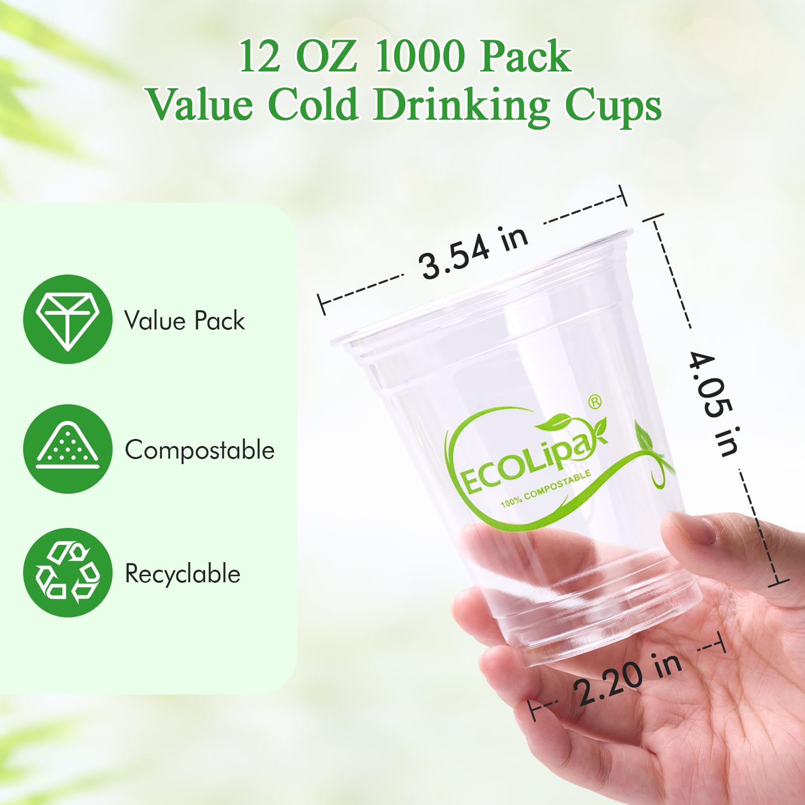 Snapklik.com : 1000 Count 12 OZ Clear Compostable Plastic Cups ...
