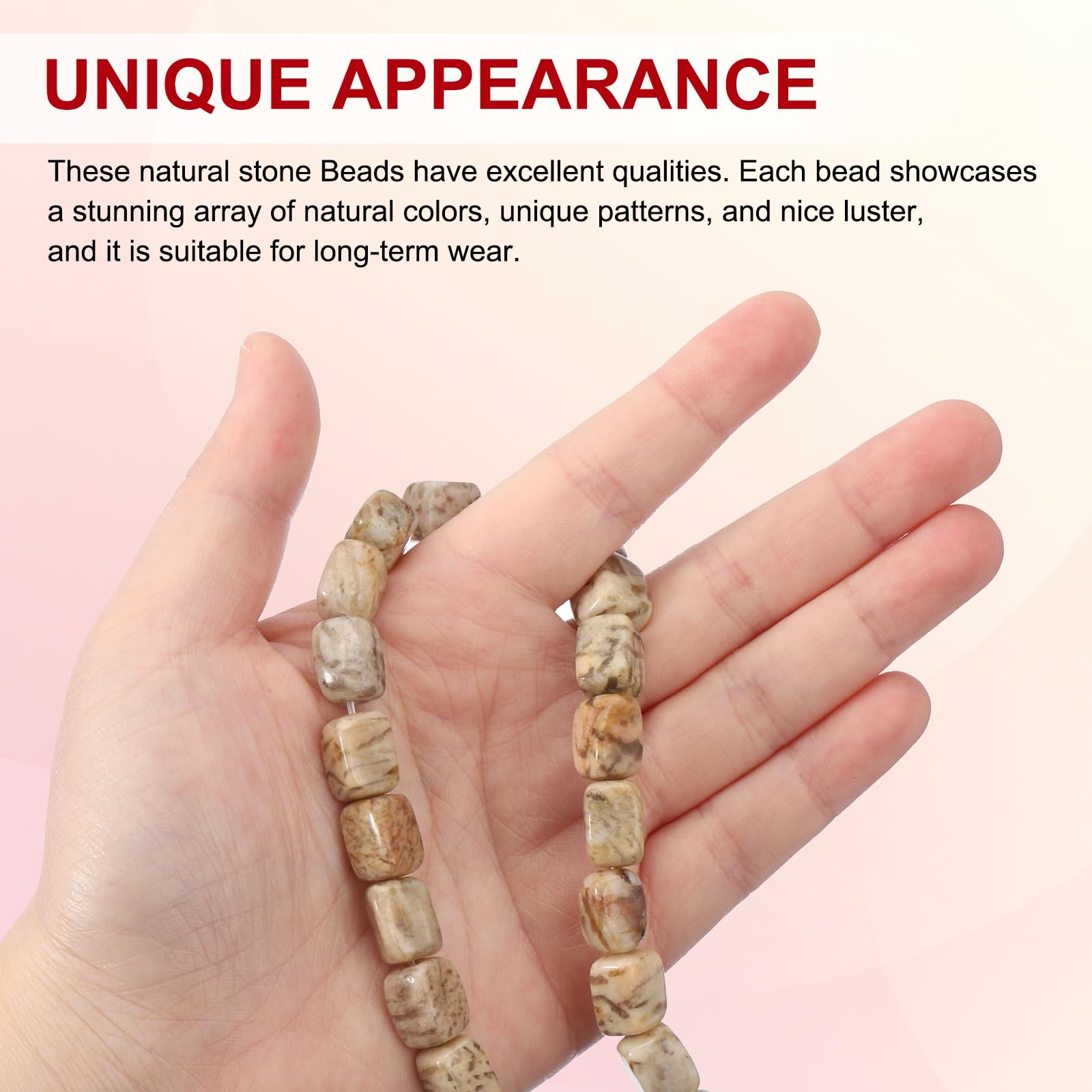 PATIKIL 12x8mm Natural Stone Gemstone Beads for Jewelry Making 1 Strand 15"/38cm Cuboid Loose Spacer Beads Crystal Agate Beads for Bracelet Necklace DIY Art Craft Khaki - Image 3