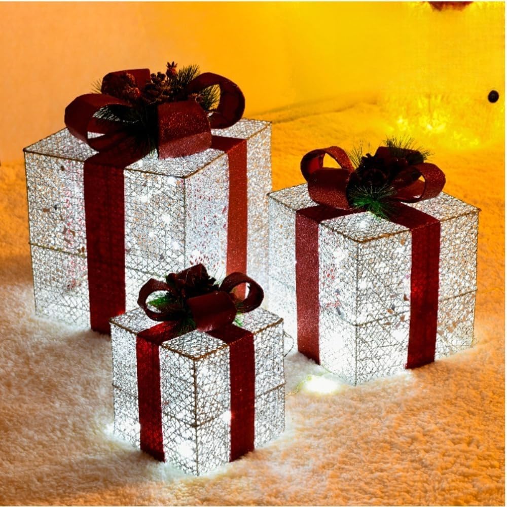 「NexPon」ギフトボックス クリスマス3セットライトボックス - 導いた屋外のクリスマスデコレーションボックスクリスマスツリー飾