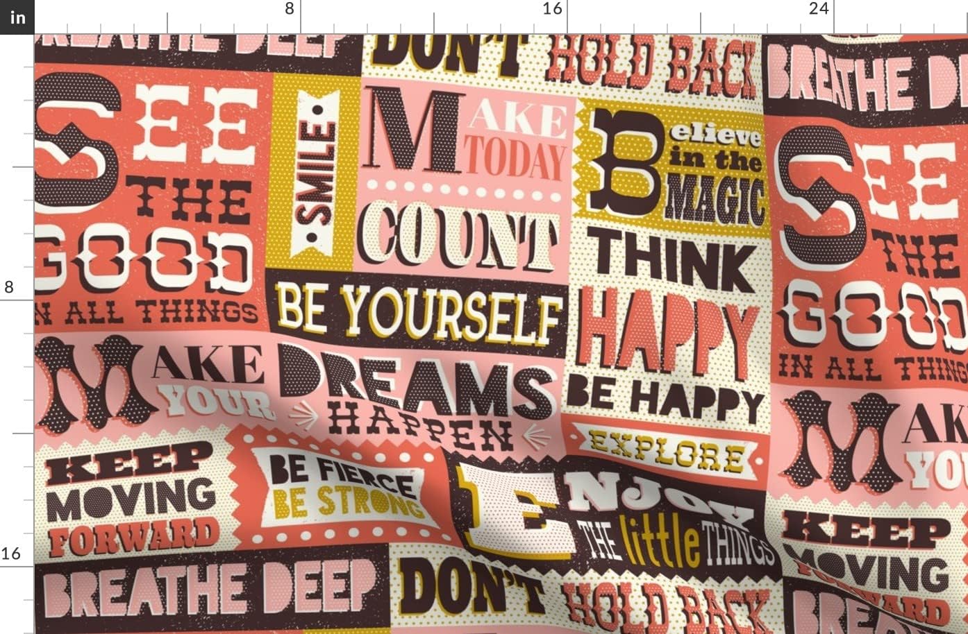 Spoonflower Fabric - Affirmations Typography Pink Retro Printed on Organic Cotton Sateen Fabric by The Yard - Sewing Quilting Apparel Home Decor